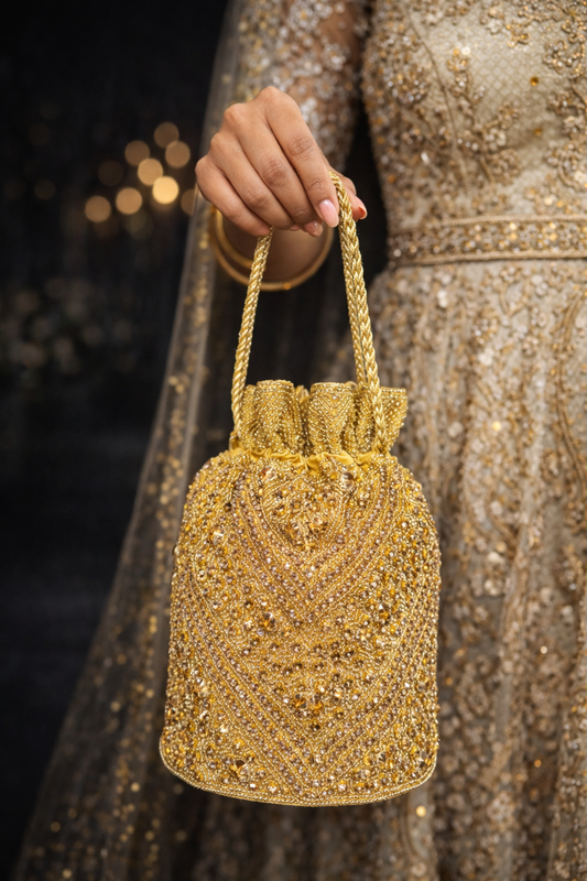 Goudkleurige Potli Bag met Kralen