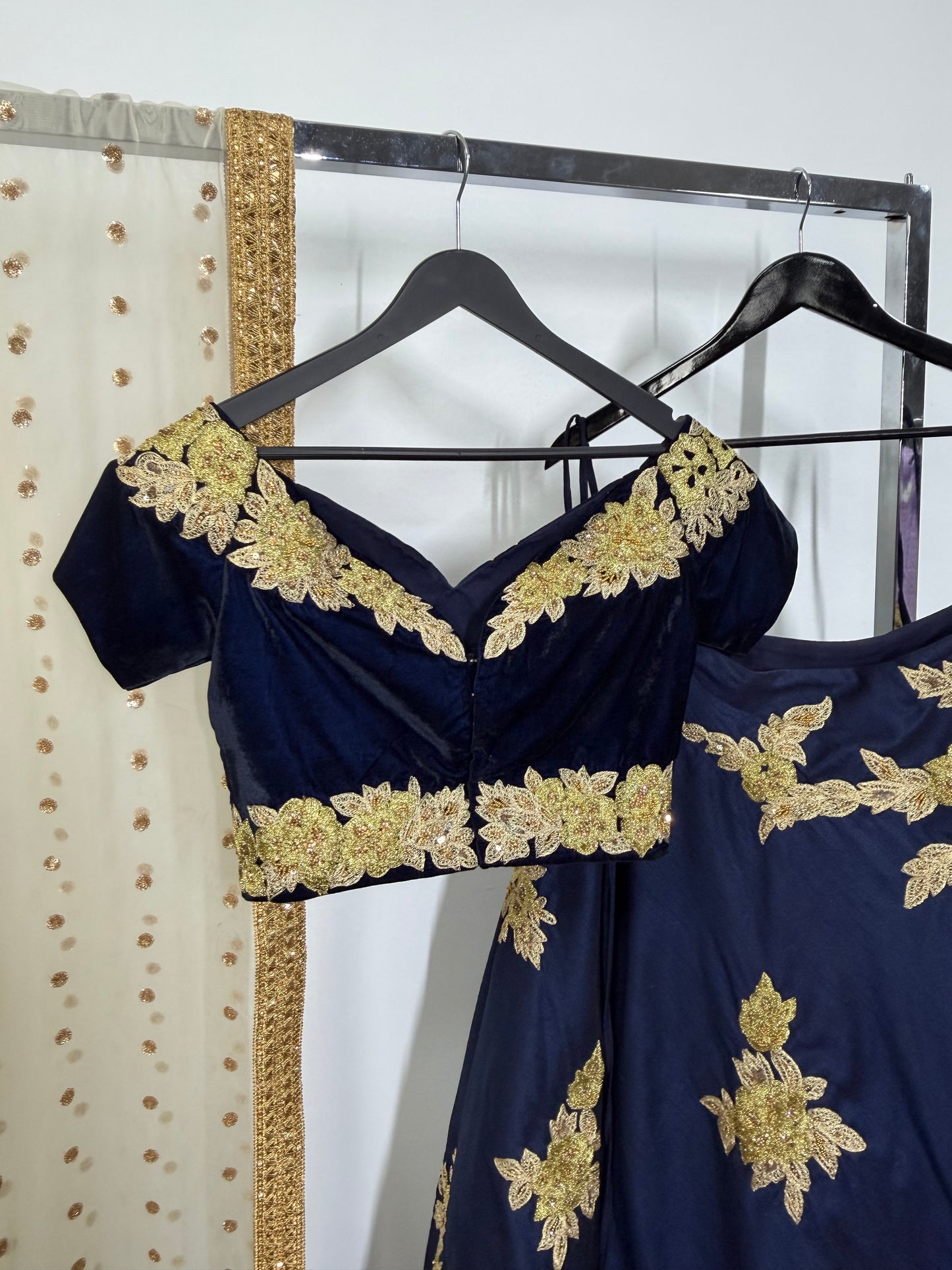 Midnight Blue Lehenga – Navy & Gold Royal Look