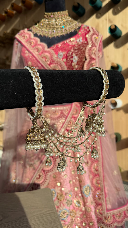 Connected Jhumki Bangle Set met Parels – Indiase Armbanden met Jhumka Bedels | Set van 2