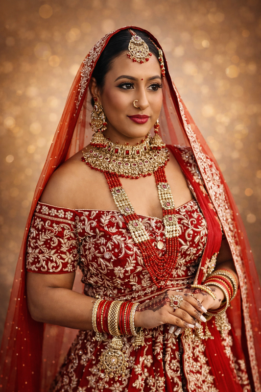 Rode bridal set met steenwerk en kristallen - Indiase bruids sieraden