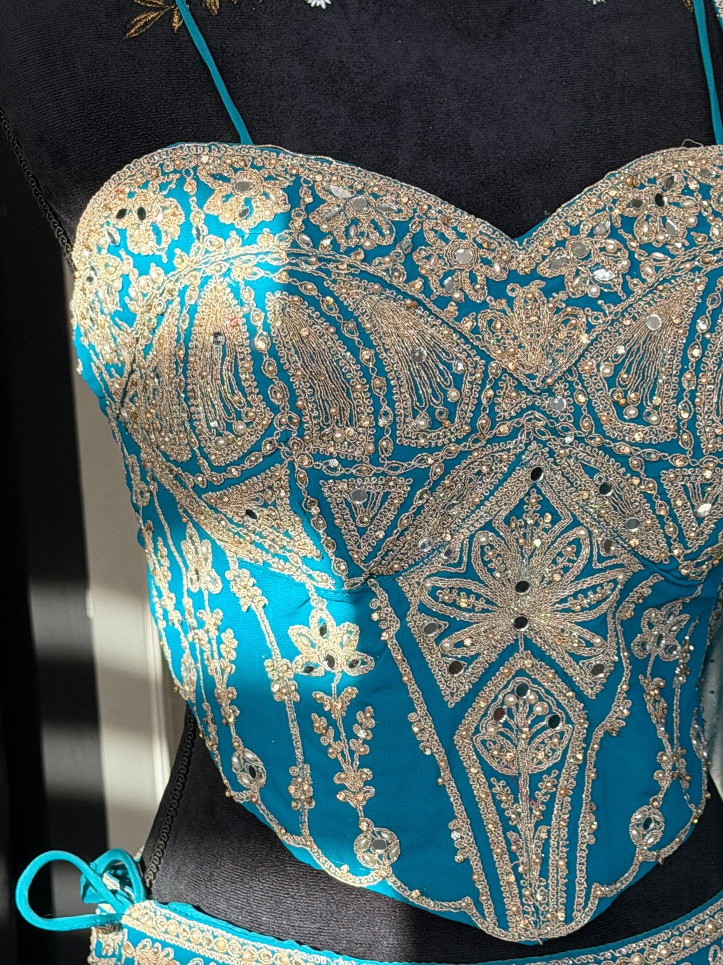 Turquoise Gold Corset Lehenga