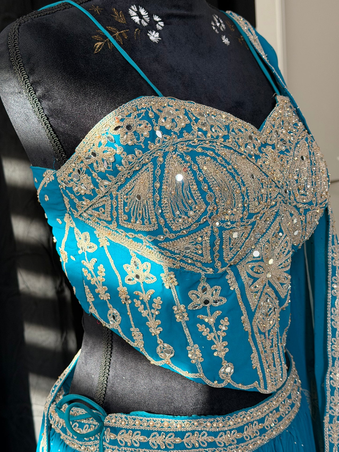 Turquoise Gold Corset Lehenga