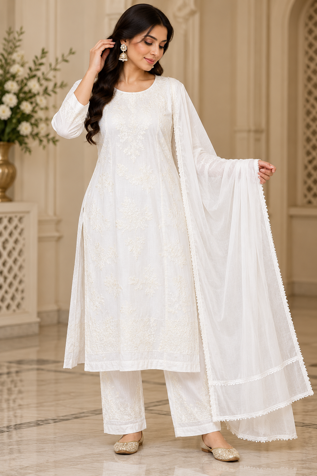 Witte Kurti Set met Dupatta – Indiase Rouwkleding