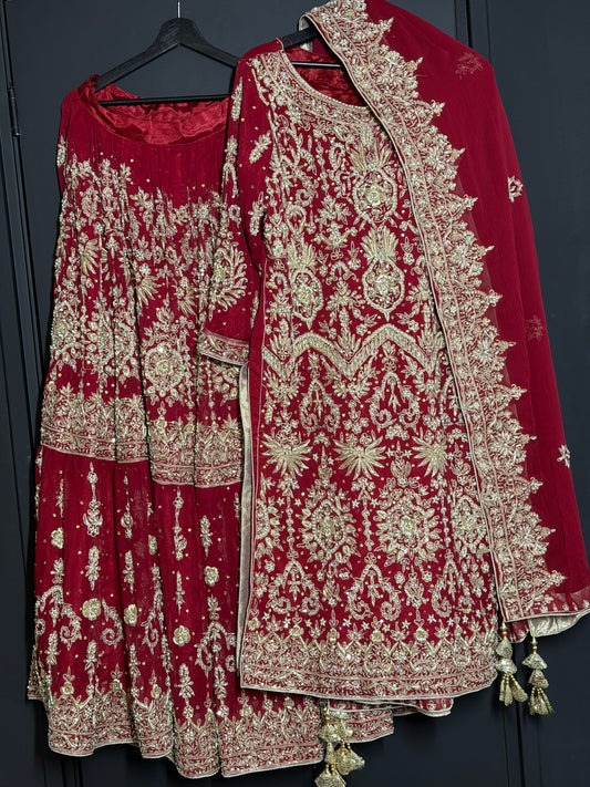 Rood Pakistaans Bridal Pak met Borduurwerk