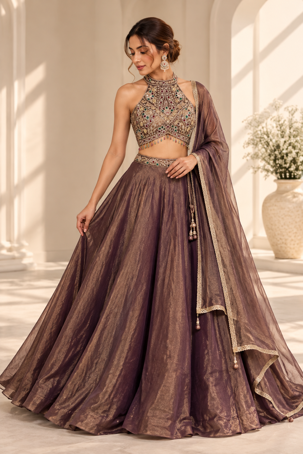 Amara Mauve Lehenga met Luxe Halter Blouse