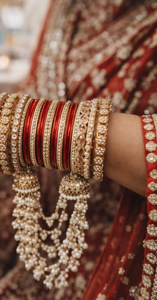 Traditioneel bridal connected bangles met Parels & Kettingen | 2 stuks