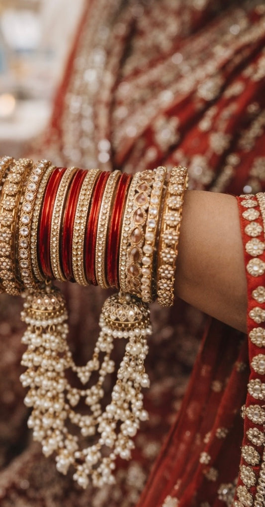 Traditioneel bridal connected bangles met Parels & Kettingen | 2 stuks