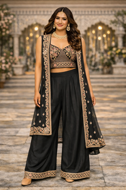 Zwarte Indiase broekpak palazzo pant suit