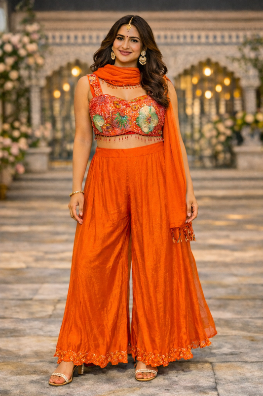 Oranje Feest Co-Ord Set crop-top sharara/ palazzo pants suit