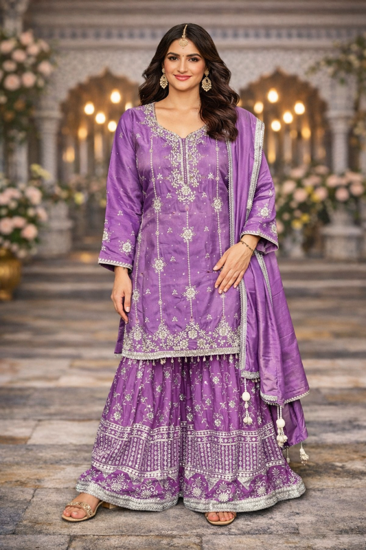 Sharara set met zilveren details – feestelijke Pakistaanse outfit