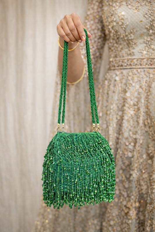 Groene Kralen Handtas met Franje