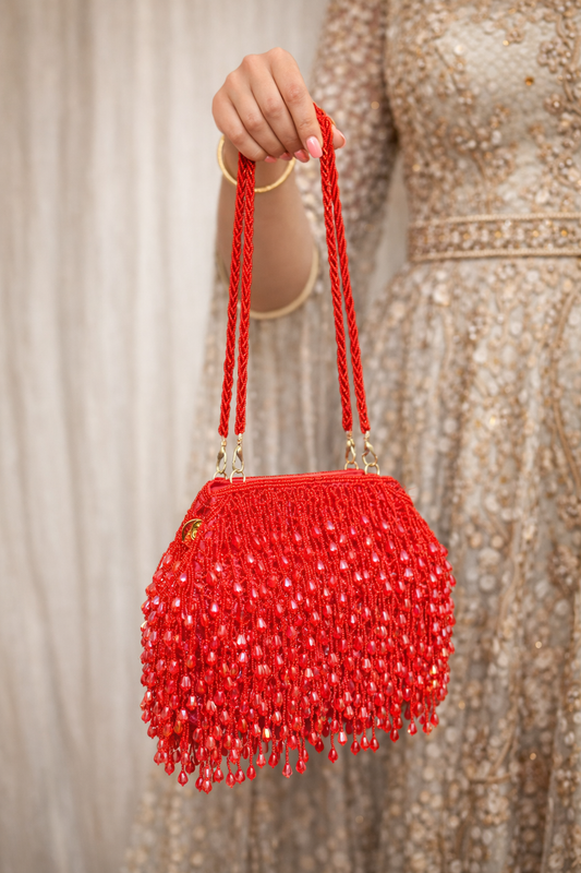 Rode Kralen Handtas met Franje | Party Accessoire