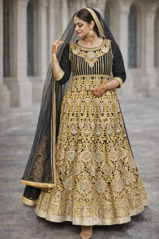 Zwarte Feestjurk met Goud Borduurwerk