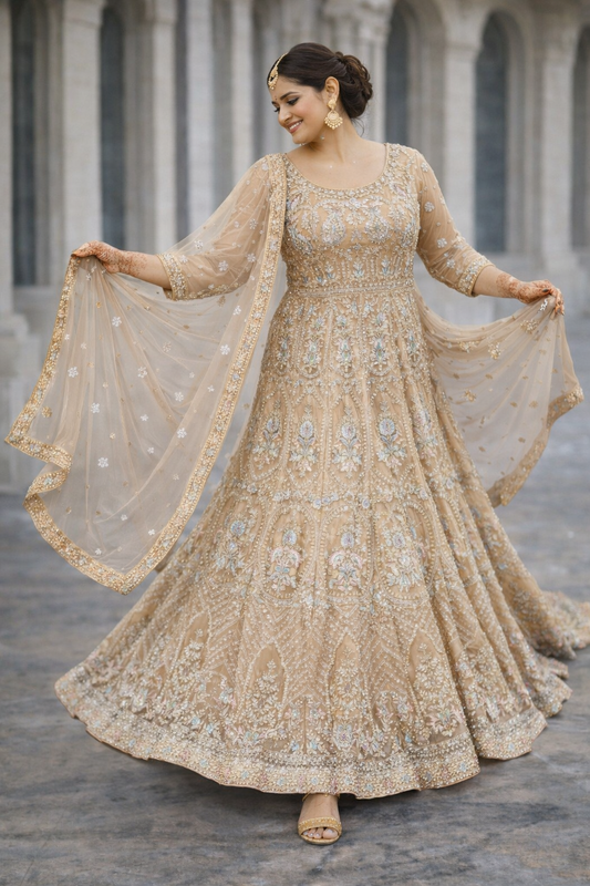 Champagne Gold Anarkali – Indiase feestjurk