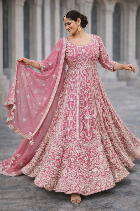 Deep Pink Anarkali – Indiase feestjurk