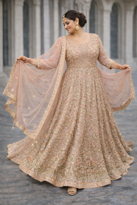 Roze Anarkali – Heavy Embroidery & Stonework Indiase feestjurk