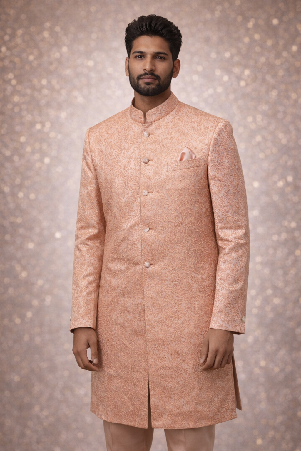 Soft Rose Gold Sherwani – Modern & Elegant