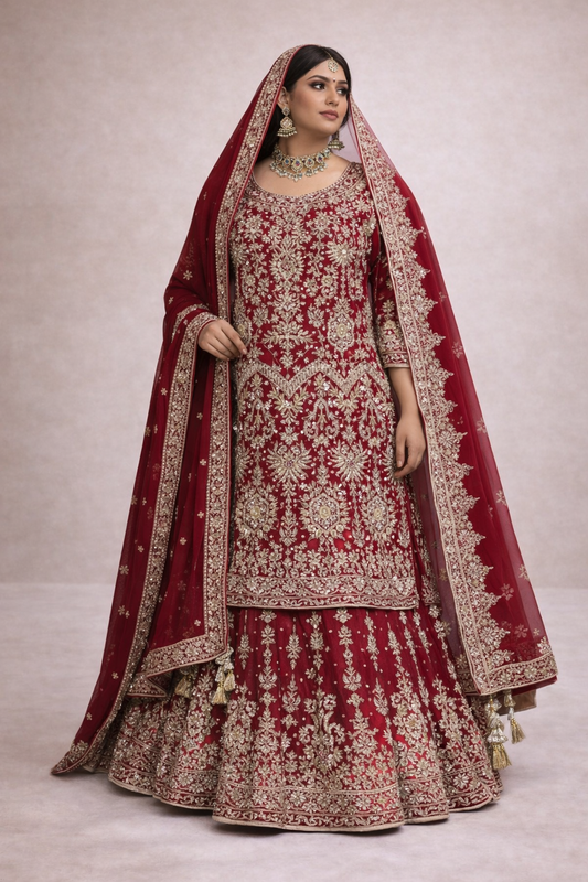 Rood Pakistaans Bridal Pak met Borduurwerk