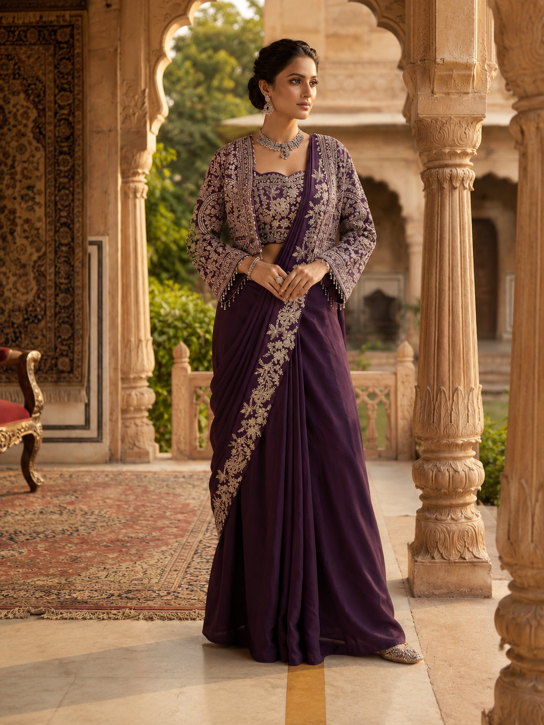 Royal Purple Embroidered Saree