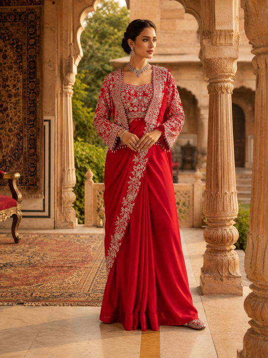 Ruby Red Designer Saree