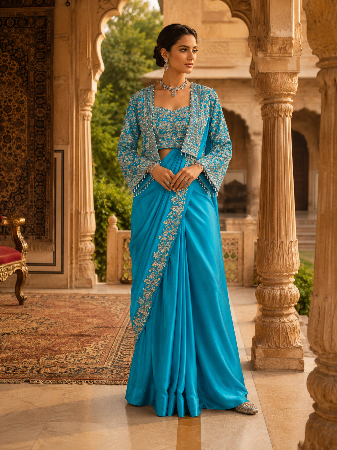 Turquoise Blue Designer Saree