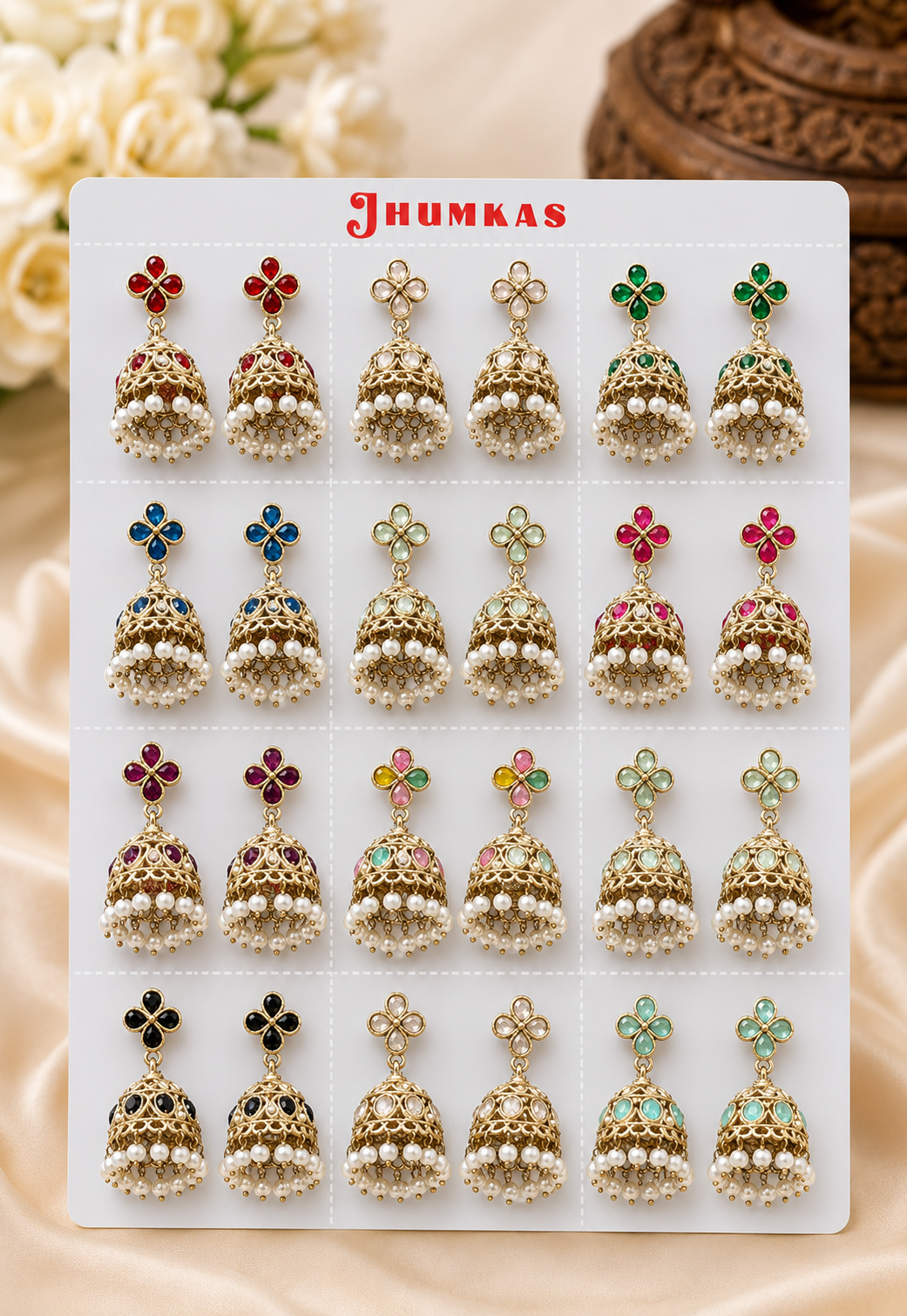Jhumki Bundel – 12 Paar Luxe Indiase Jhumki Oorbellen