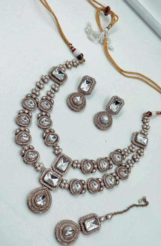 Luxe Indiase Kundan Kettingset met Oorbellen