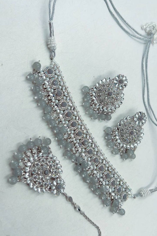 Zilverkleurige Kettingset met Kleurrijke Kralen