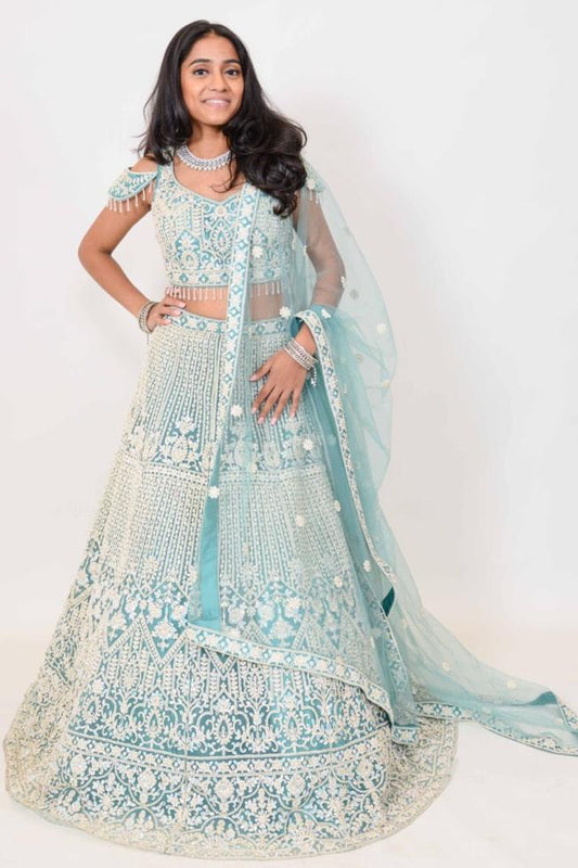 Anjali lucht blauwe lehenga