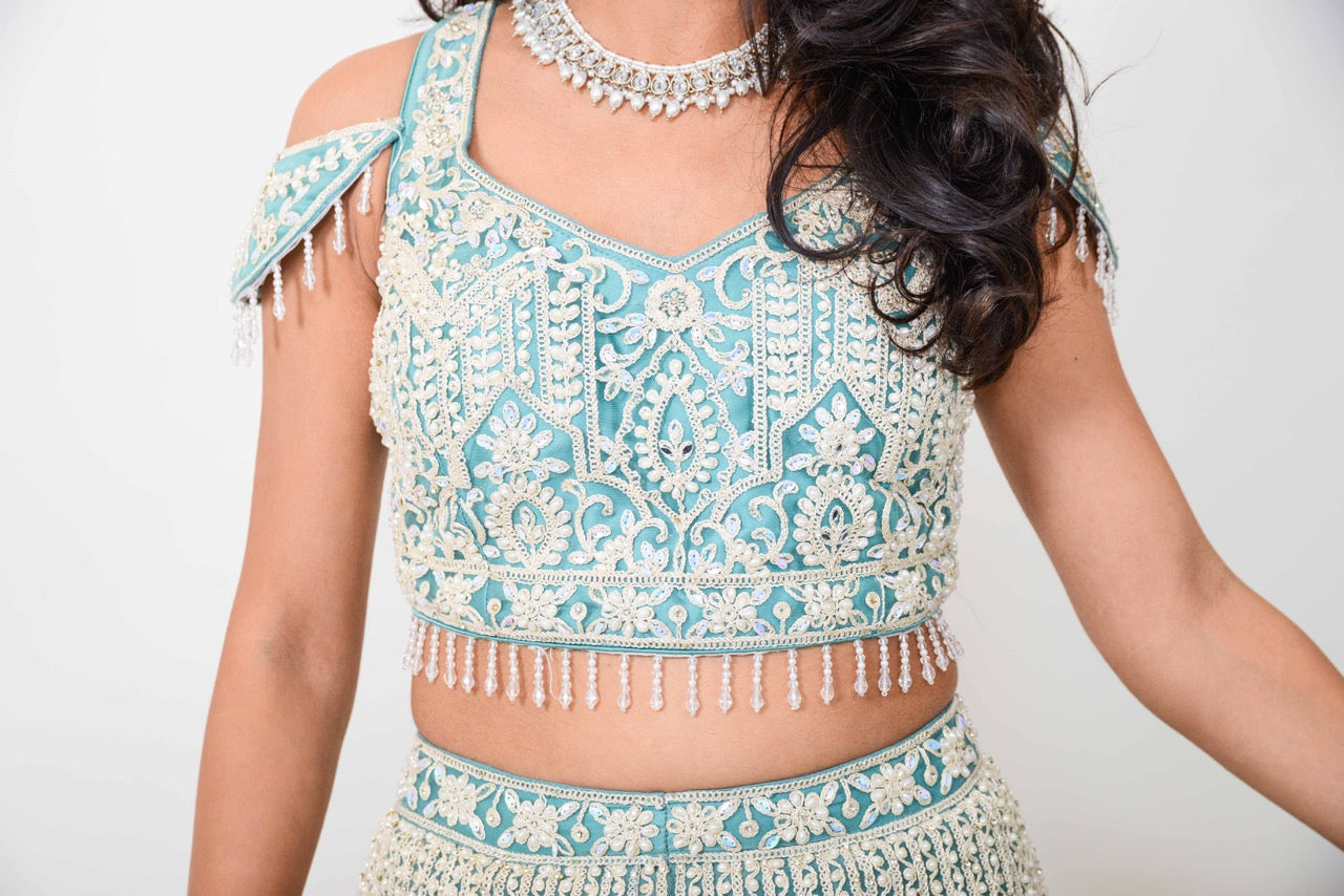 Anjali lucht blauwe lehenga