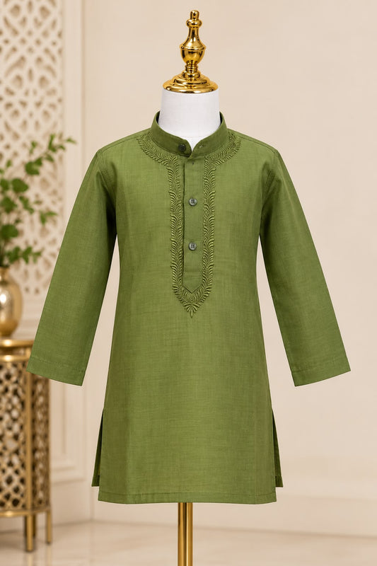 Olive Green Embroidered Kurta Pajama for Boys
