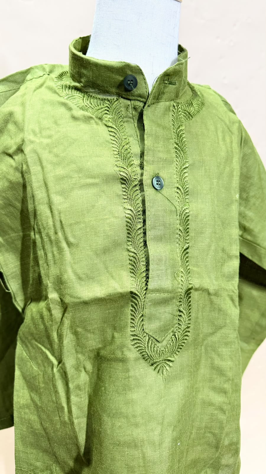 Olive Green Embroidered Kurta Pajama for Boys