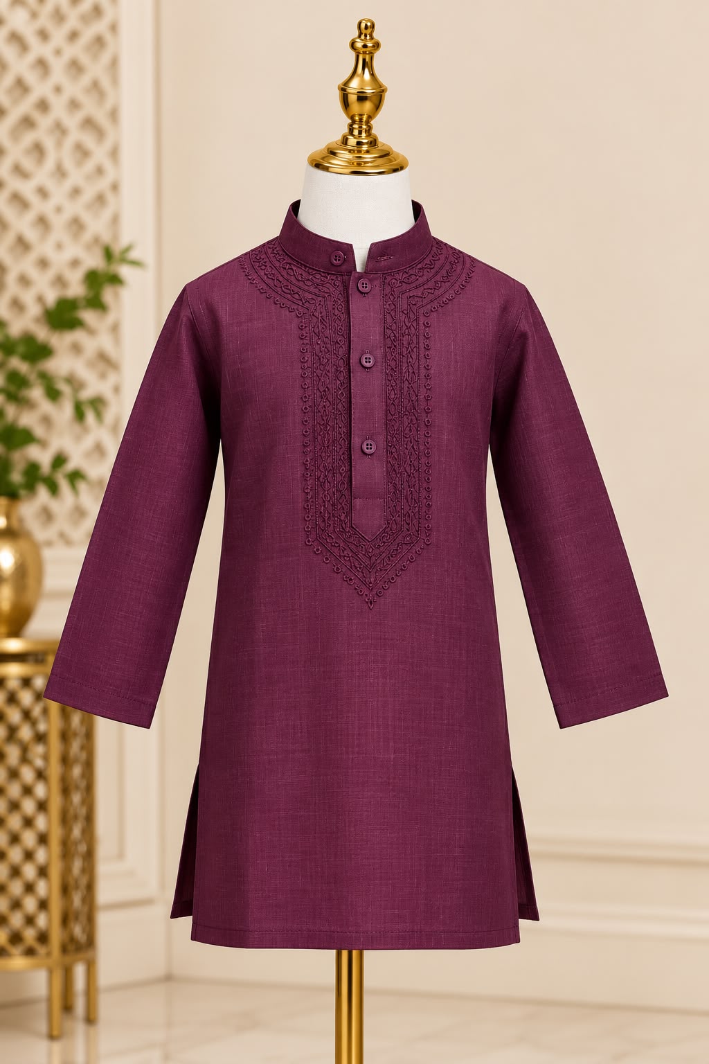 Burgundy Embroidered Kurta Pajama for Boys