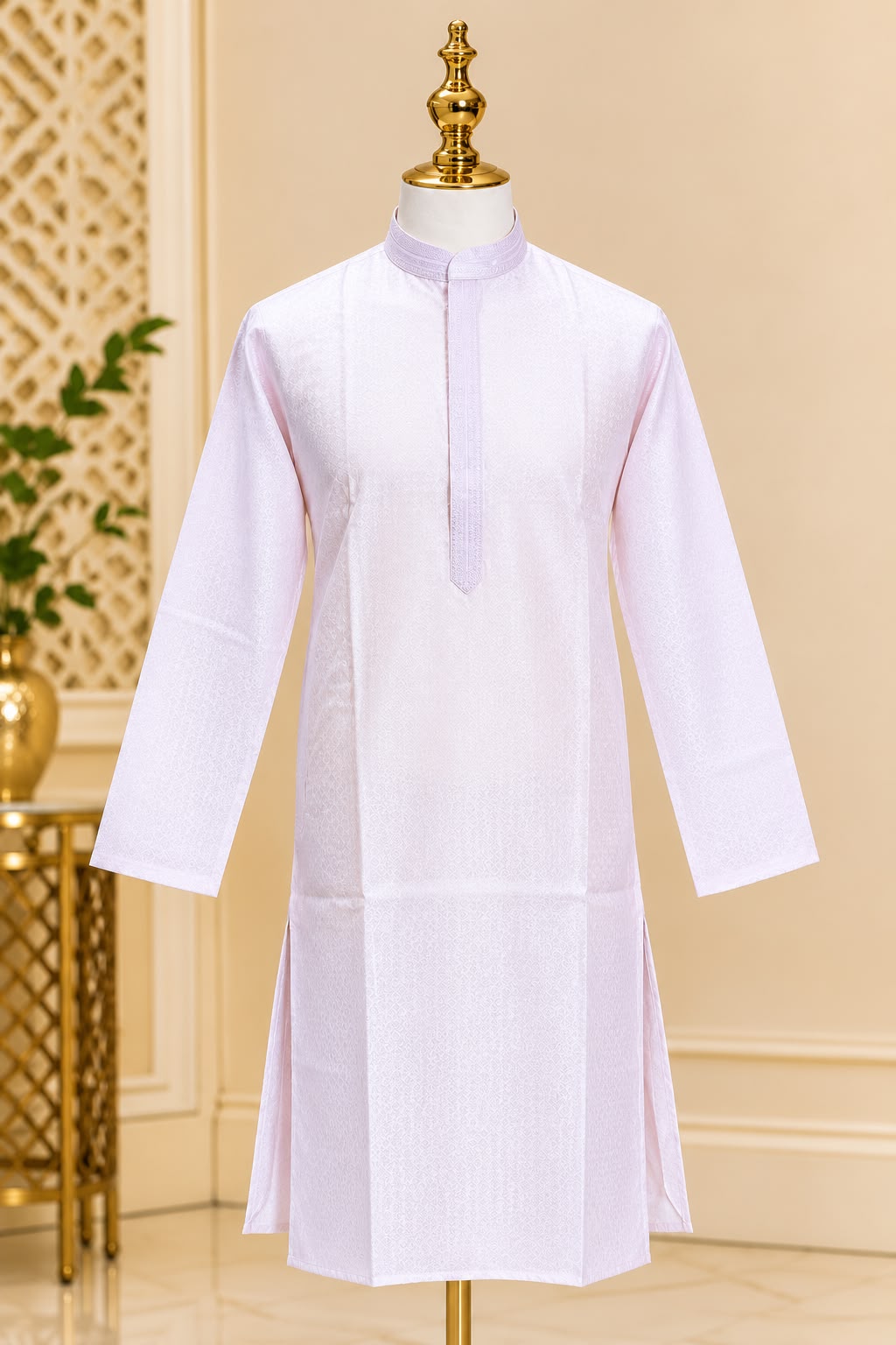 Coral Charm – Koraalroze Kurta Pajama Heren met Borduurwerk