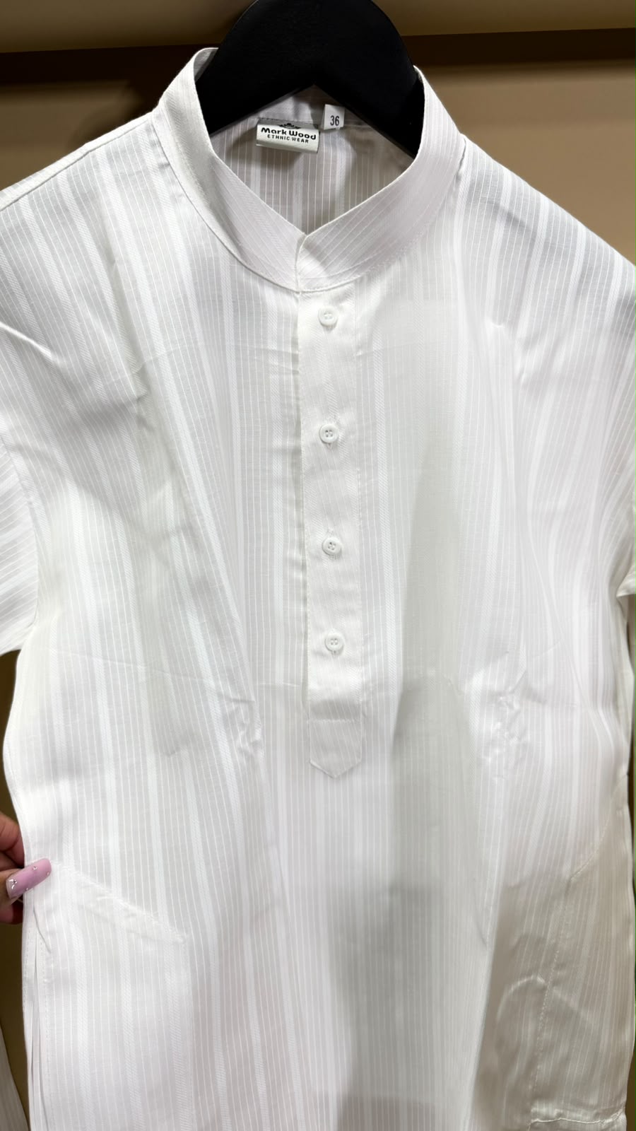 Pure White Striped – White Kurta Pajama Set for Men