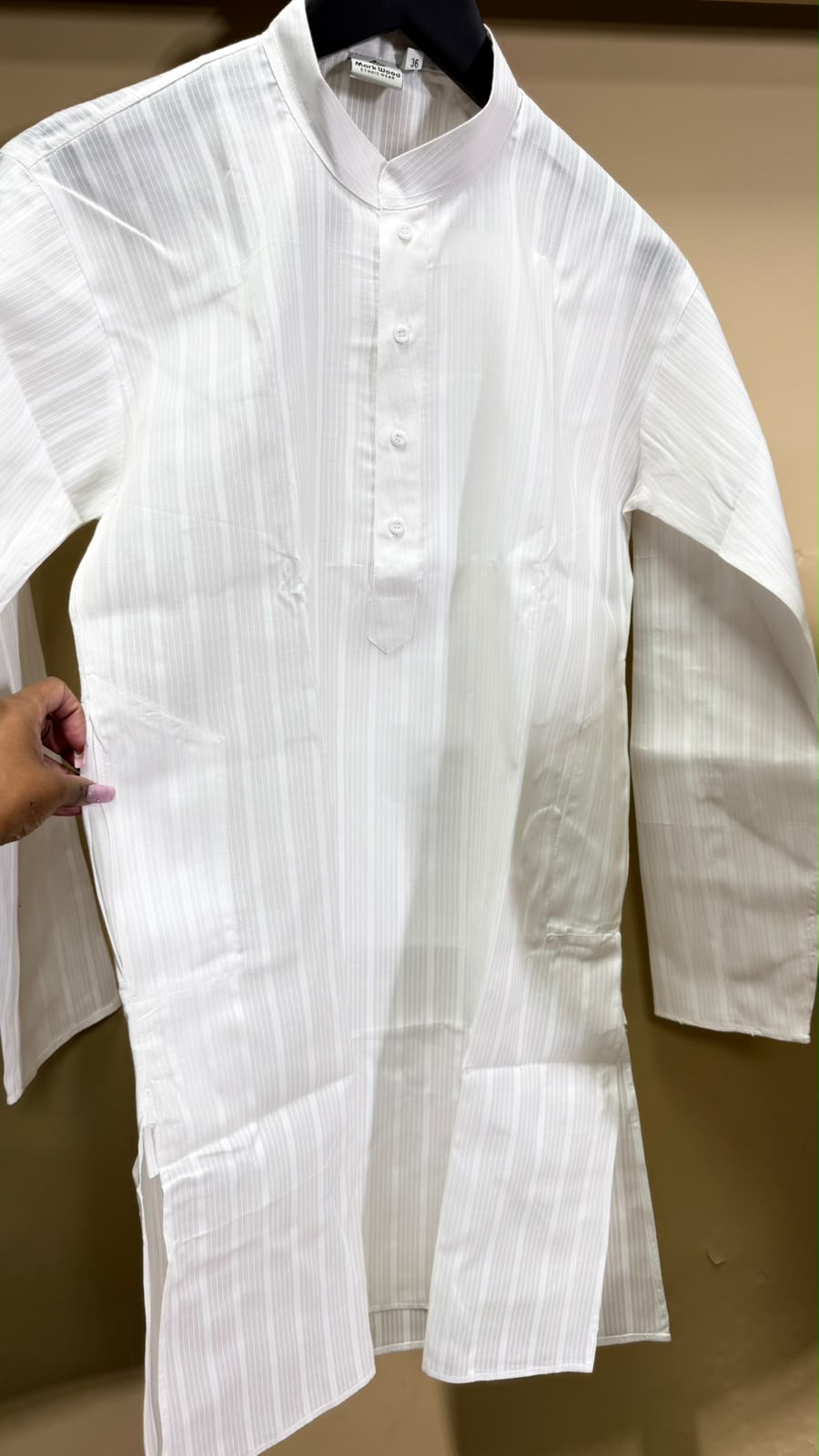 Pure White Striped – White Kurta Pajama Set for Men