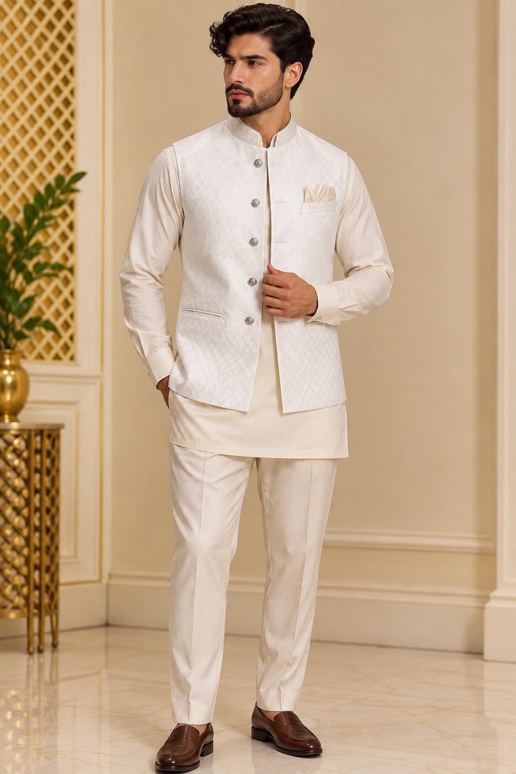 Ivory – Crèmekleurig Indiaas Gilet Heren | Nehru Jacket