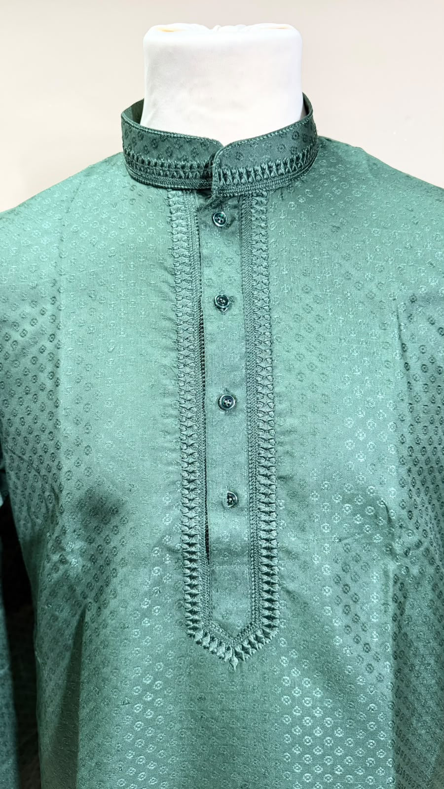 Emerald – Donkergroene Kurta Pajama Heren met Borduurwerk
