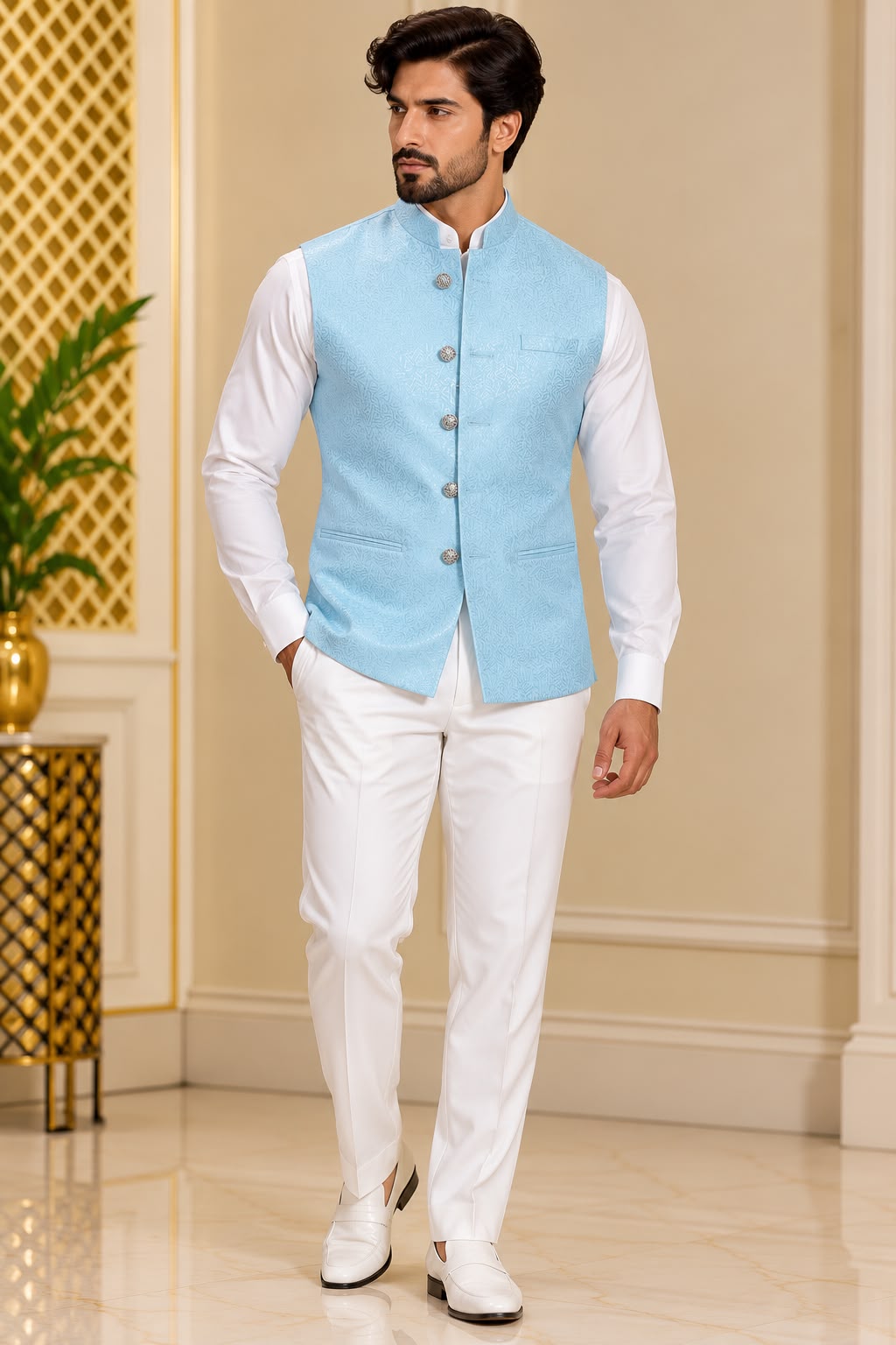 Sky – Lichtblauw Indiaas Gilet Heren | Nehru Jacket