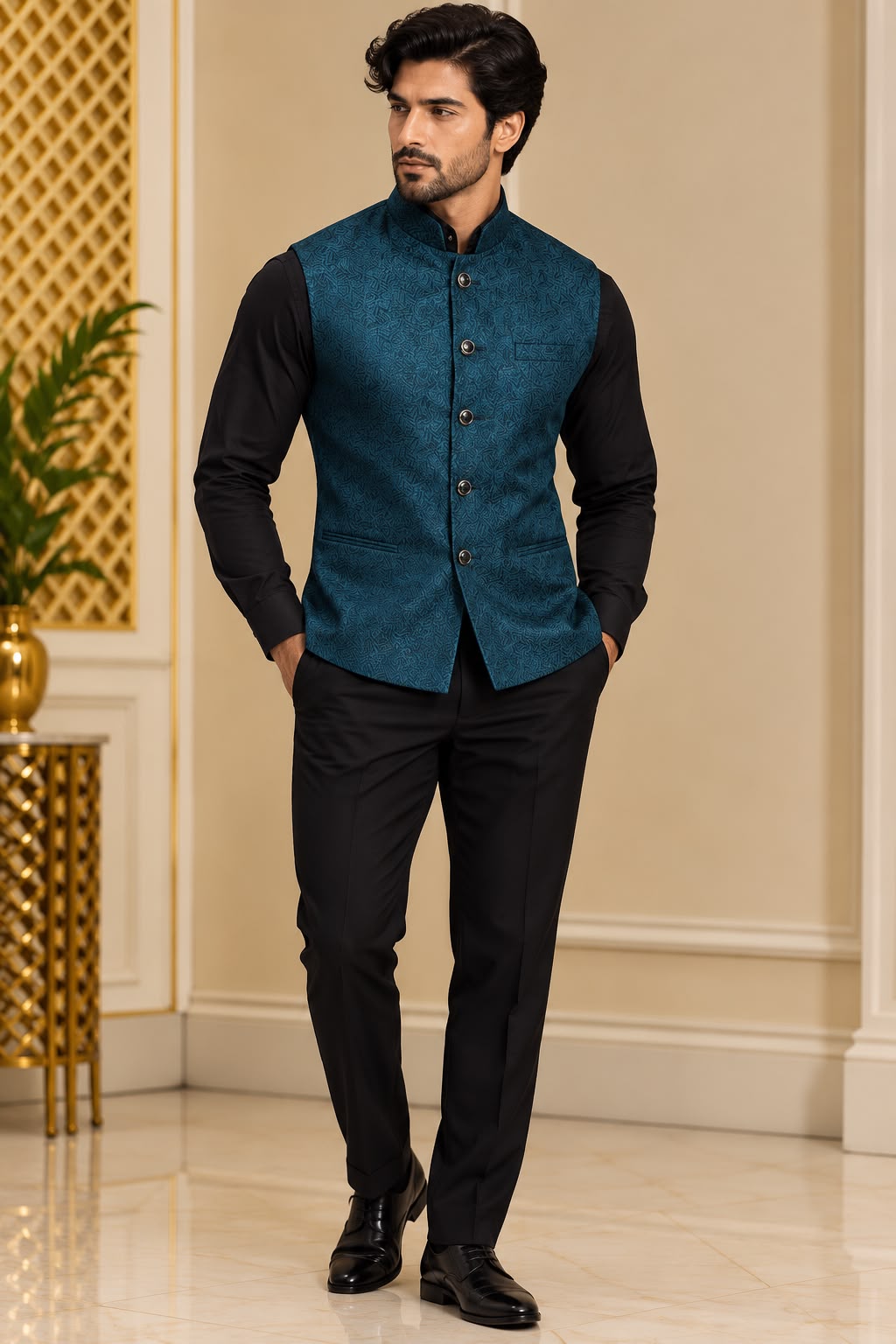 Royal – petrol groen Indiaas Gilet Heren | Nehru Jacket