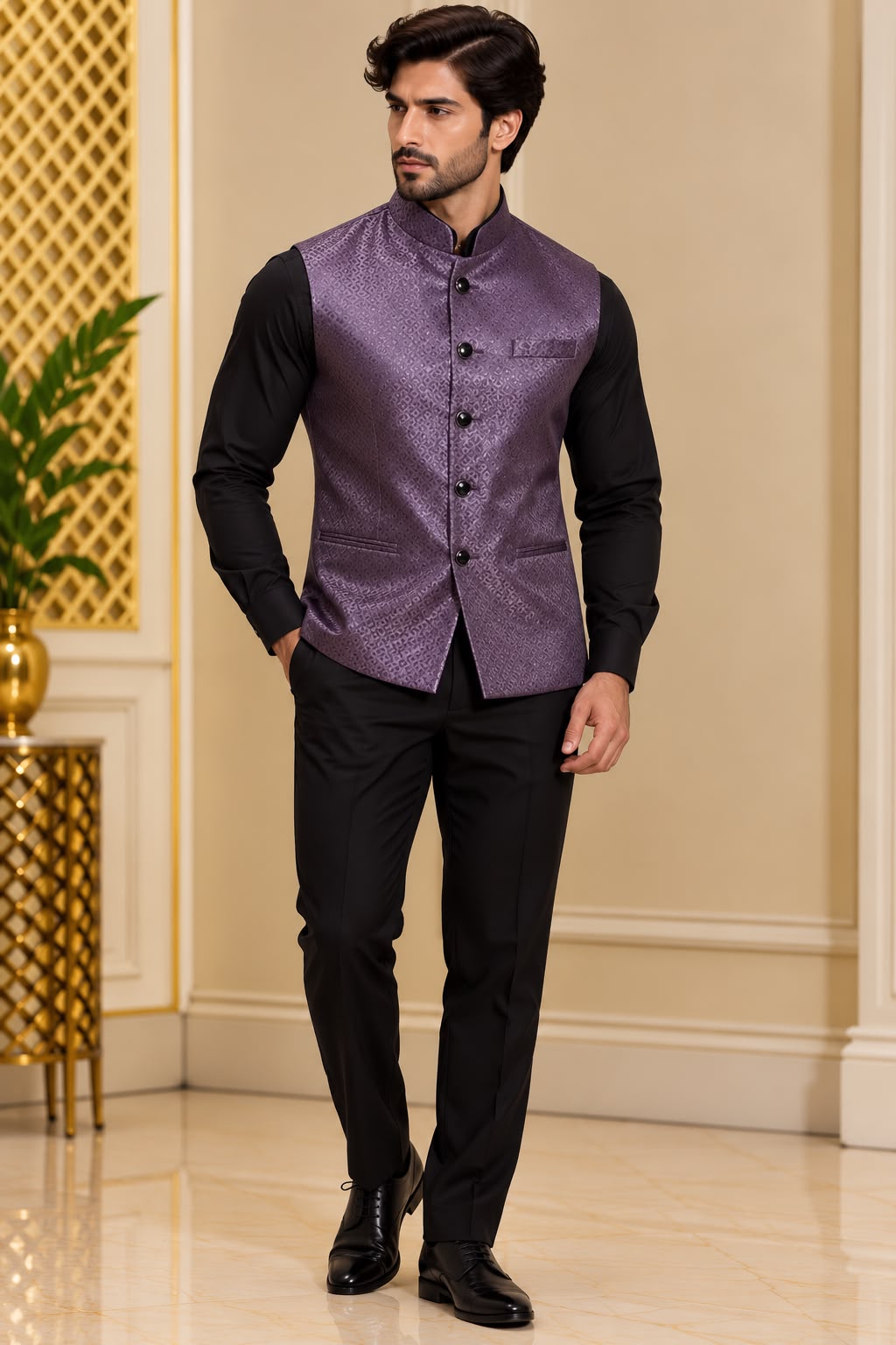 Plum – Paars Indiaas Gilet Heren | Nehru Jacket