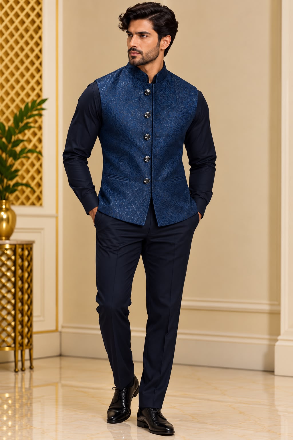 Teal – Petrolblauw Indiaas Gilet Heren | Nehru Jacket