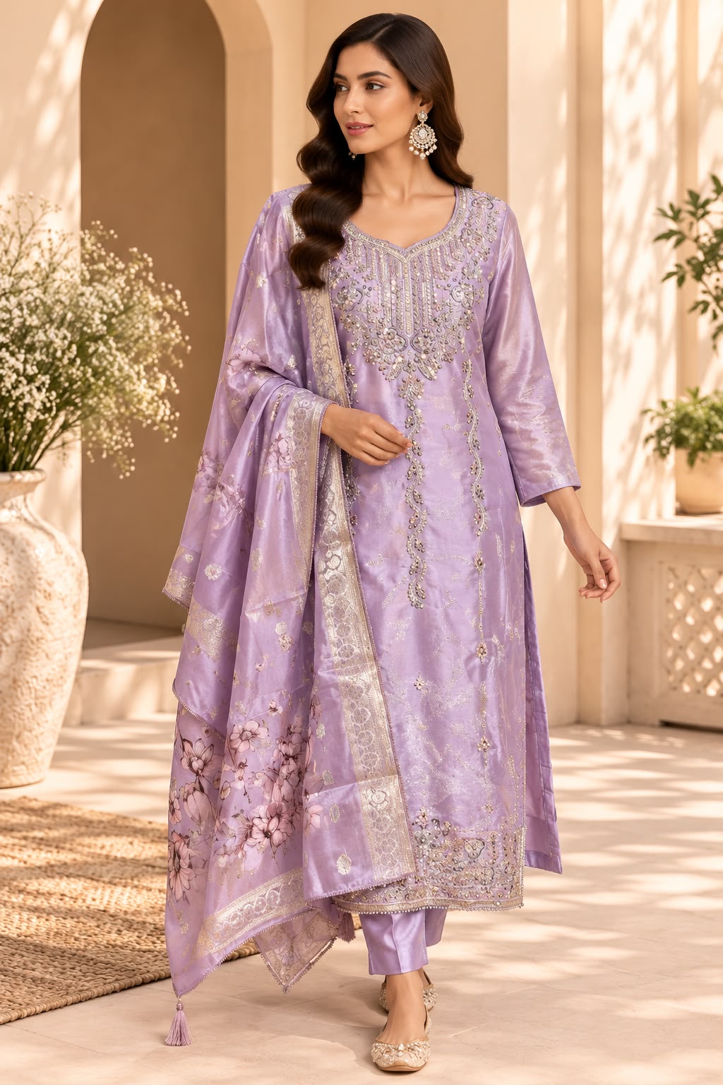 Lavender Salwar Kameez – Lila met Luxe Borduurwerk & Bloemen Dupatta