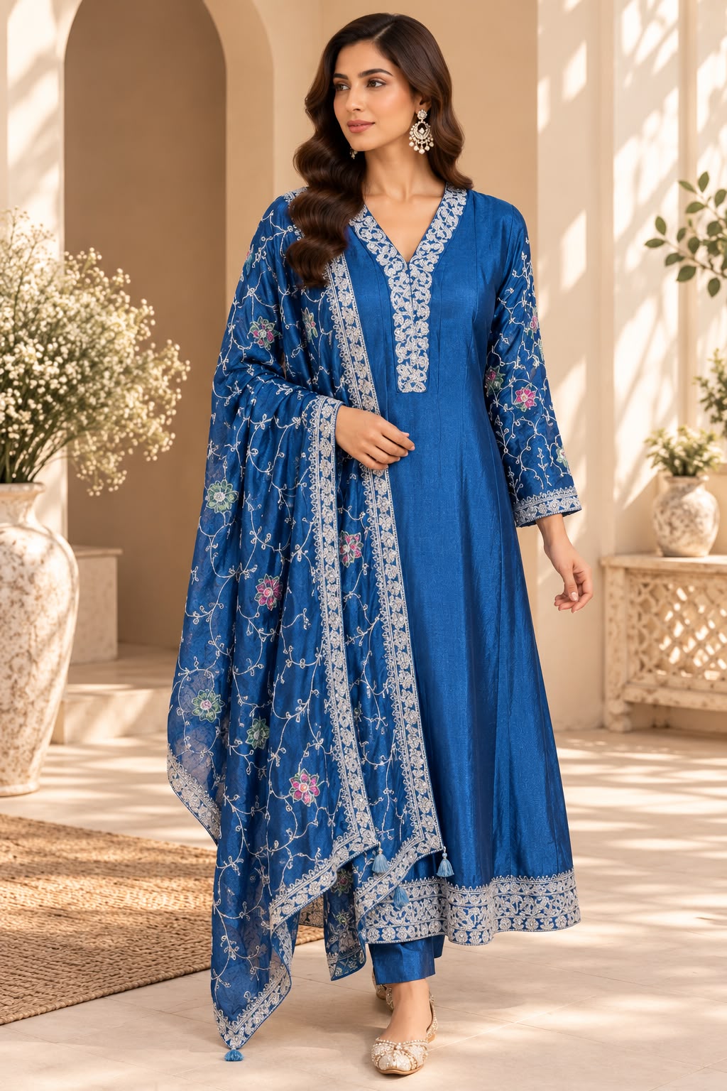 Royal Blue Salwar Kameez – Blauw met Geborduurde Dupatta