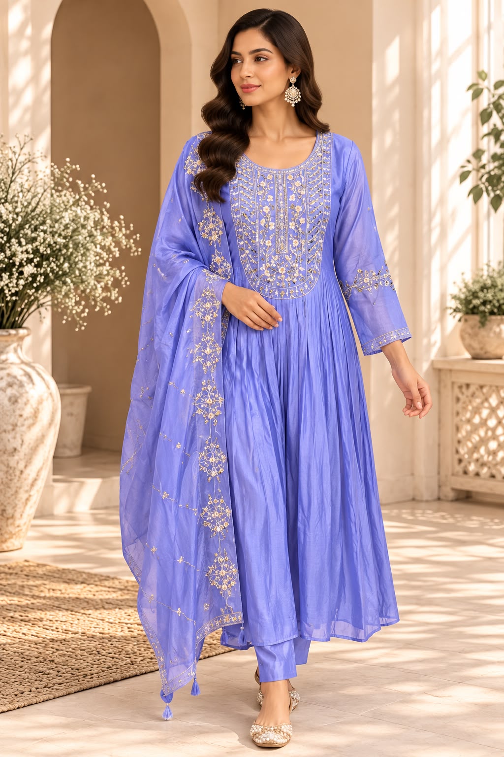 Lavender Anarkali Style Set – Lavendel met Gouden Borduurwerk