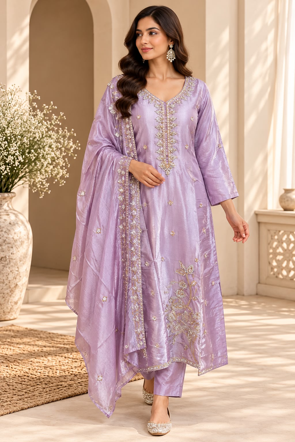 Lilac Salwar Kameez – Lila met Gouden Bloemdetails