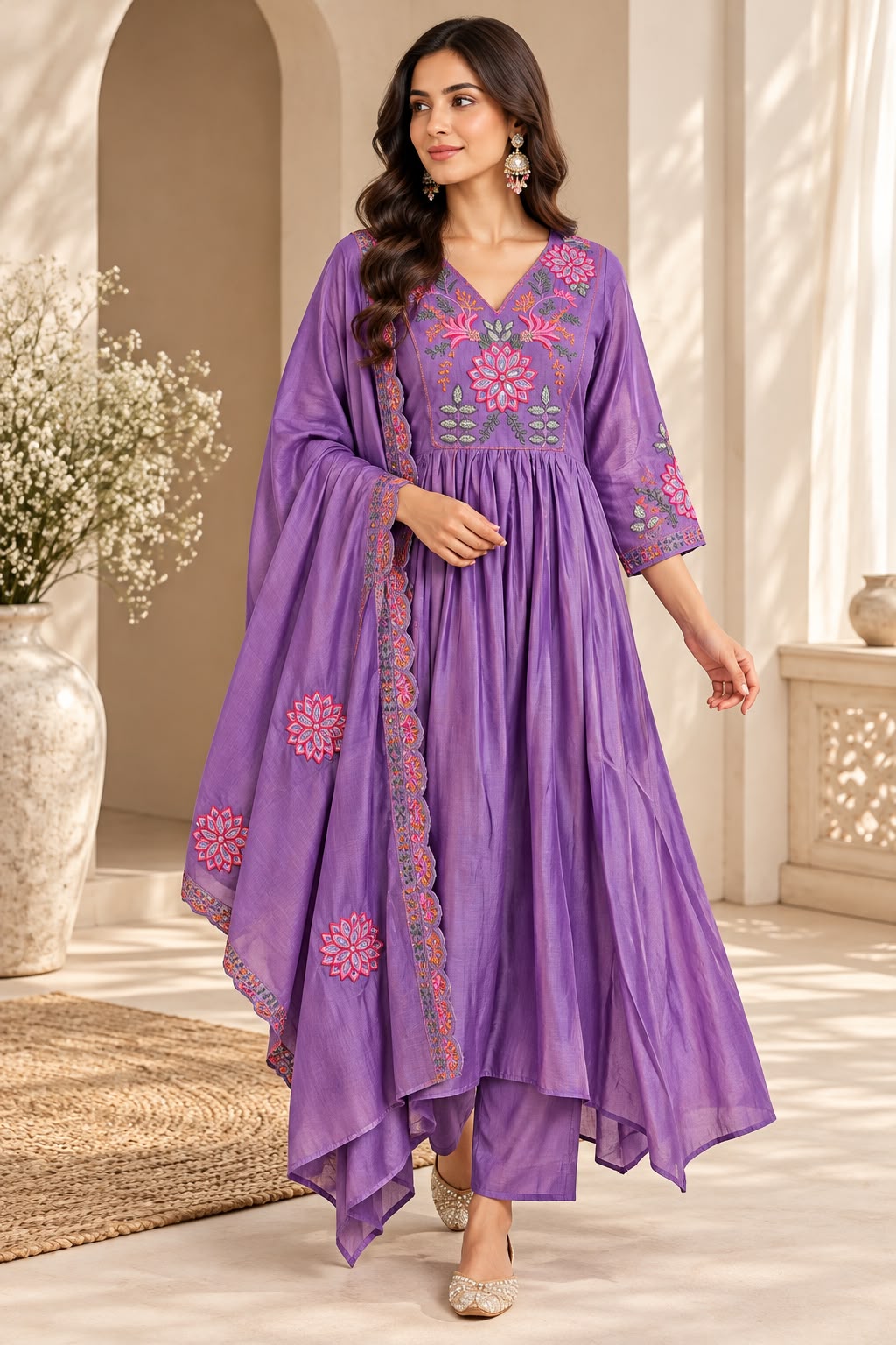 Purple Bloom Anarkali Set – Paars met Kleurrijk Bloemenborduurwerk